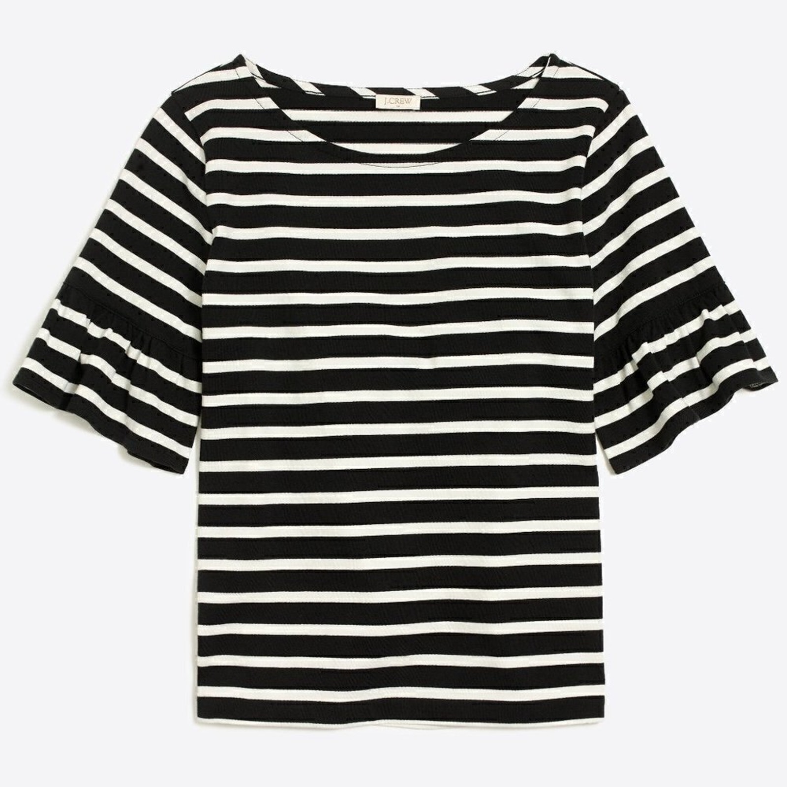 J.Crew Factory Black & White Striped Cotton Short Ruffle Sleeve Tee Size Xs